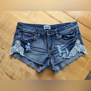 Mudd Blue Jean Shorts with Lace Detail